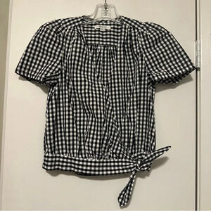 Madewell Wrap Top in Gingham Check short sleeve black and white size XXS